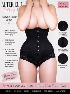 Alter Ego Curvy Waist Trainer Corset Black Size 22 Steel Boned NWOT